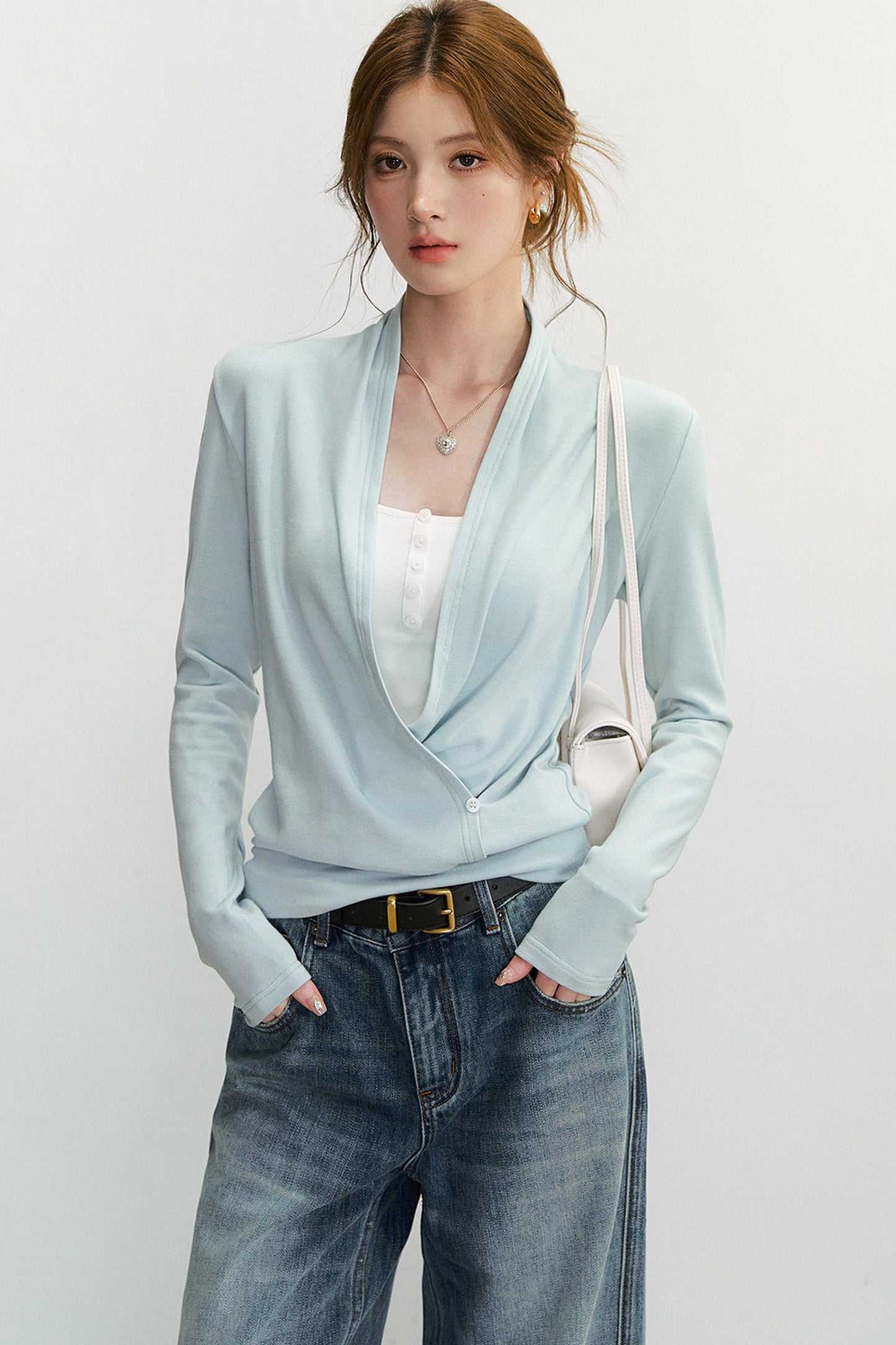 Cross V-Neck Knit Top and Camisole Set