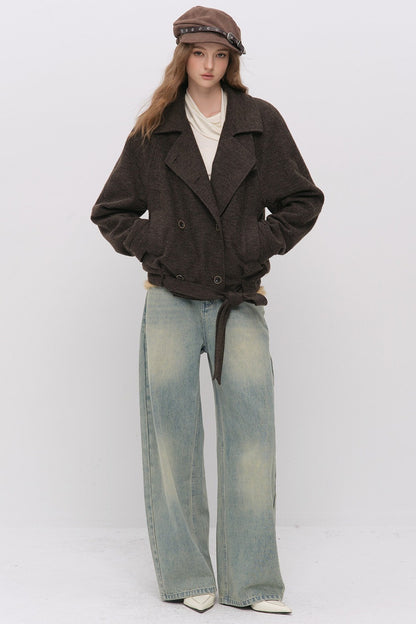 Stand Collar Tie-Up Wool Coat