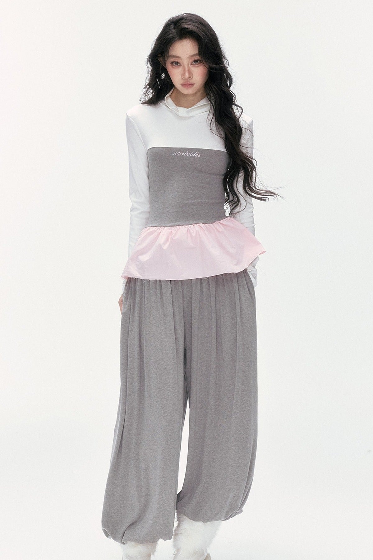 Tencel Wool Layered-Look Top and Lantern Pants Set-Up