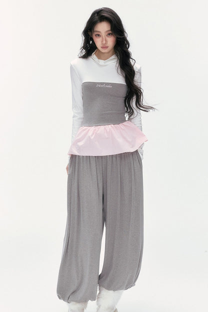 Tencel Wool Layered-Look Top and Lantern Pants Set-Up