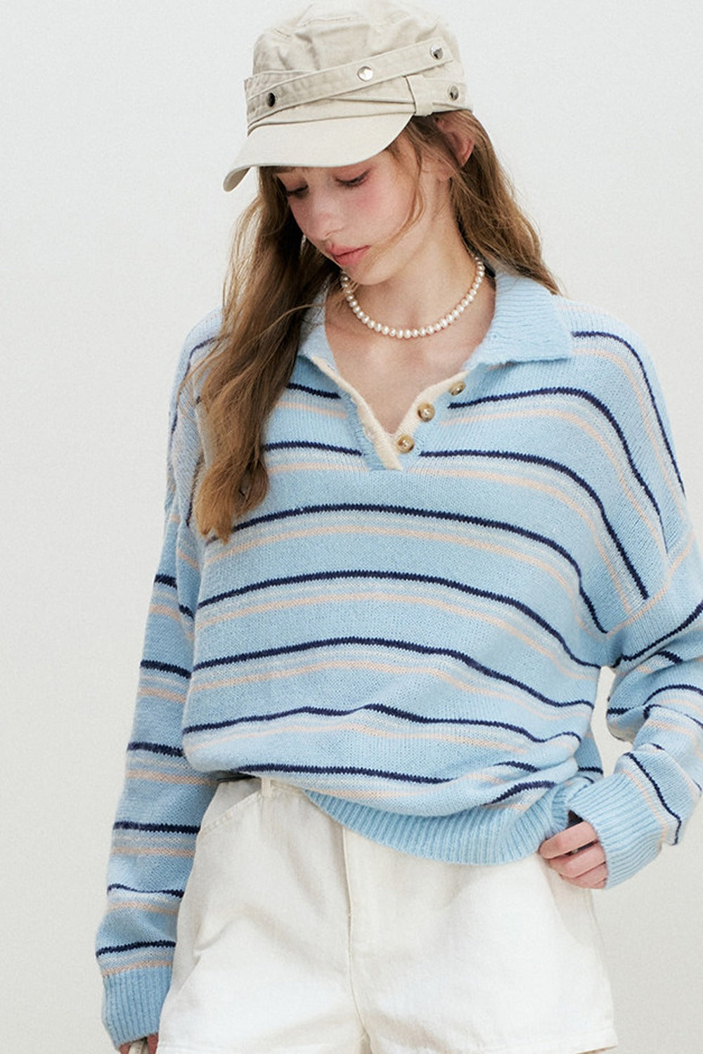 Striped Knit Pullover Polo Shirt