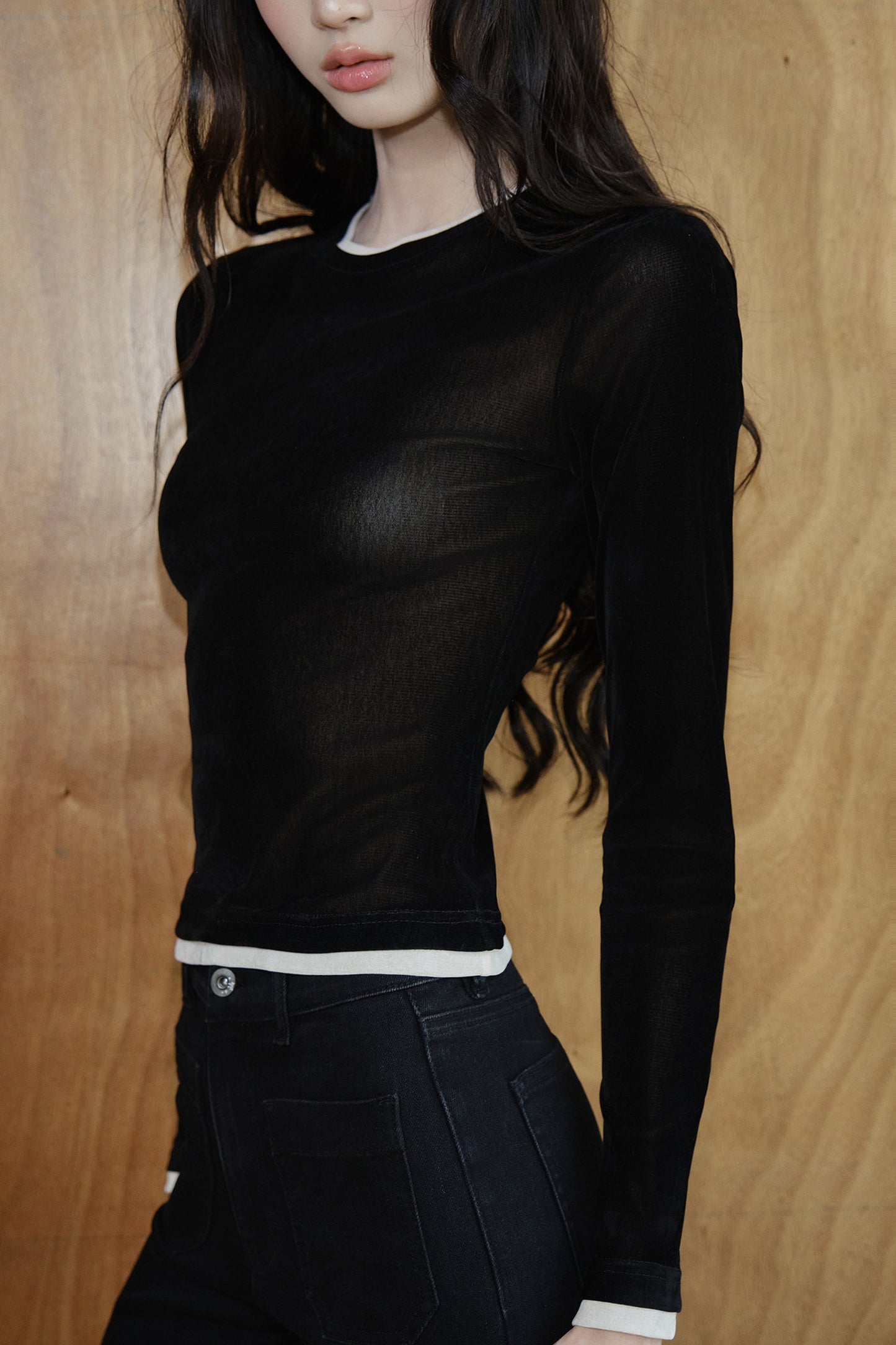 Top in maglia di velluto a blocchi di colore