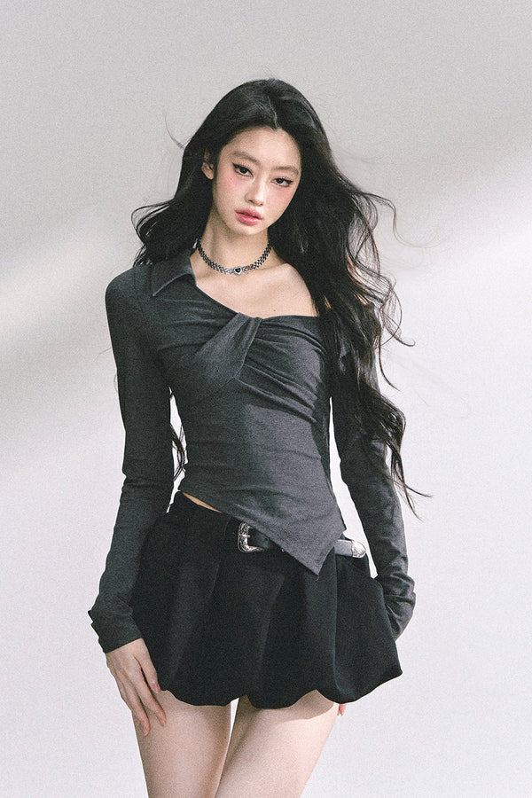 Irregular Long-Sleeved Off-Shoulder Top
