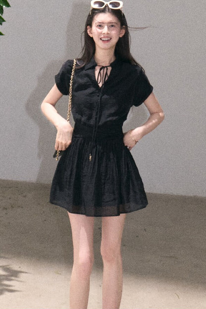 Lyocell Sheer Tie-Up Dress