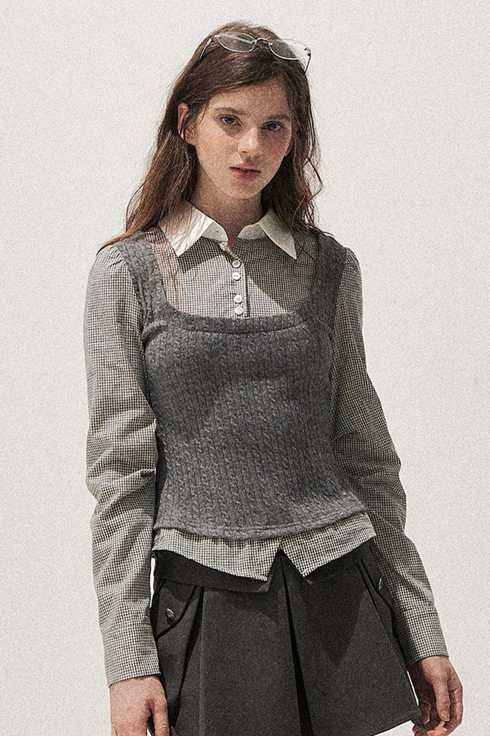 Spliced Twist-Knit Vest with Shirt Set