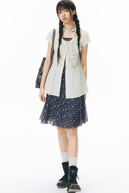 Star Print Layered-Look Short-Sleeve Shirt