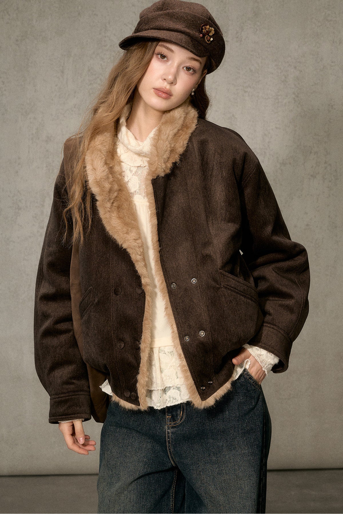 Reversible Faux Suede Plush Jacket