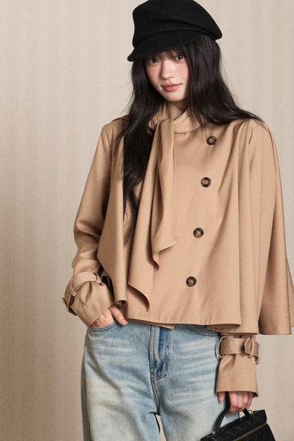 Double-Breasted Cape Trench Coat