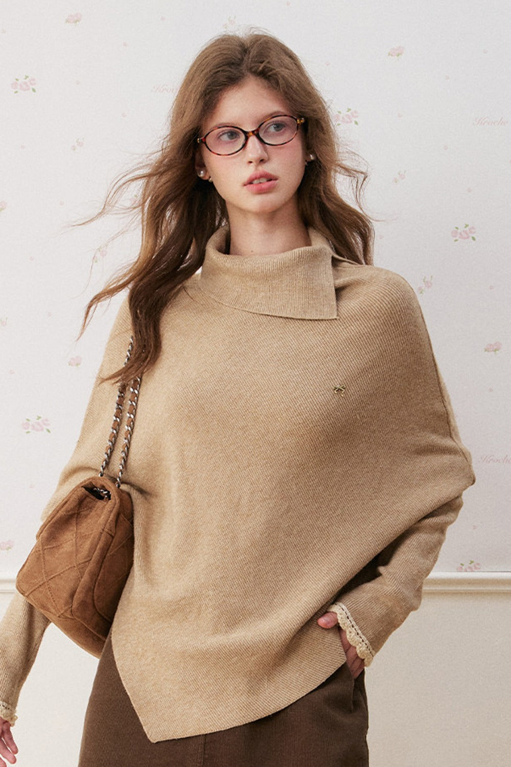 Batwing Sleeve Folded Neck Sweater