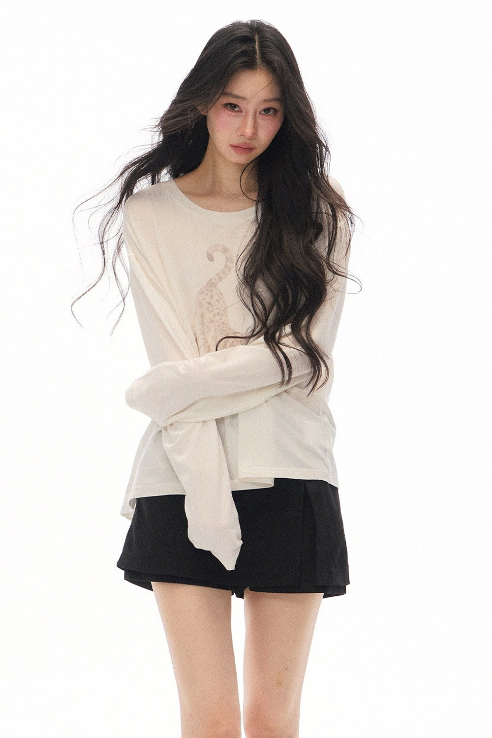 Lazy Leopard Print Lyocell Top and Black Pants Set-Up