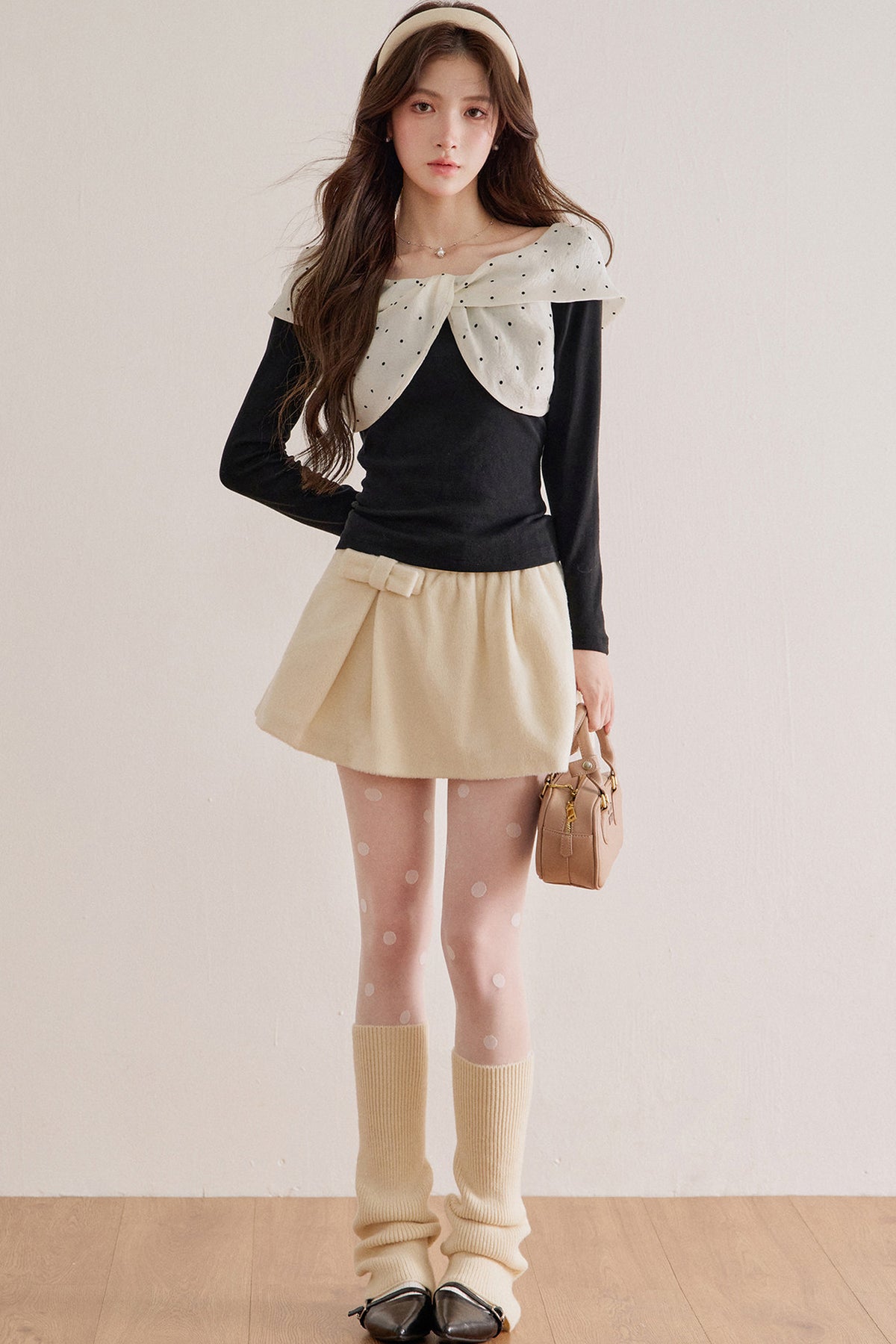 Polka Dot Bow Long-Sleeve Top