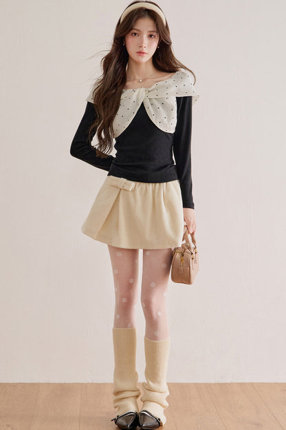 Polka Dot Bow Long-Sleeve Top