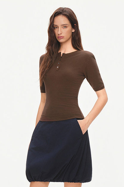 Cotton Drawstring Flower-Bud Skirt