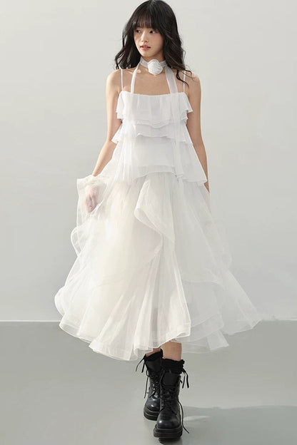Neck Flower Ruffled Top
