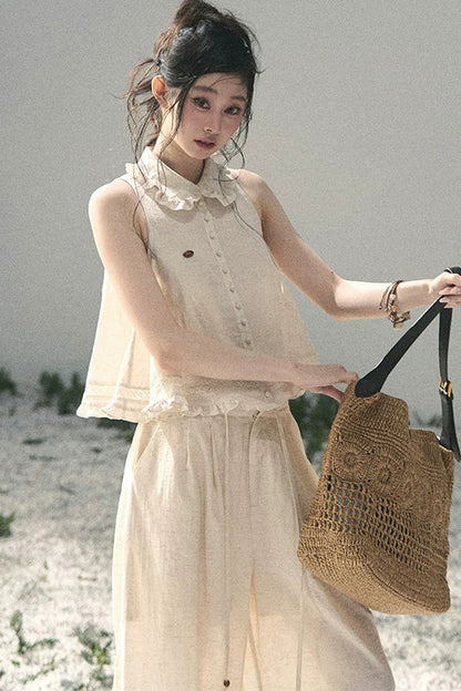 Conjunto de top de encaje francés y falda capullo