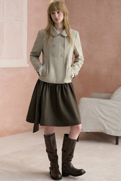 Collar Pleated Leather Jacket