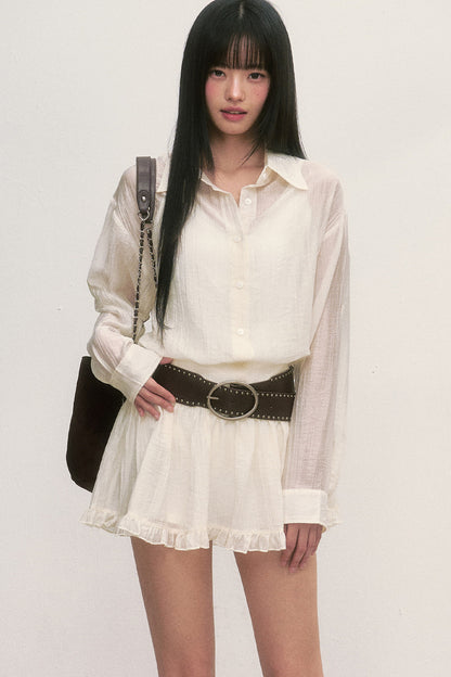 White Long-Sleeved Shirt And Skirt Set