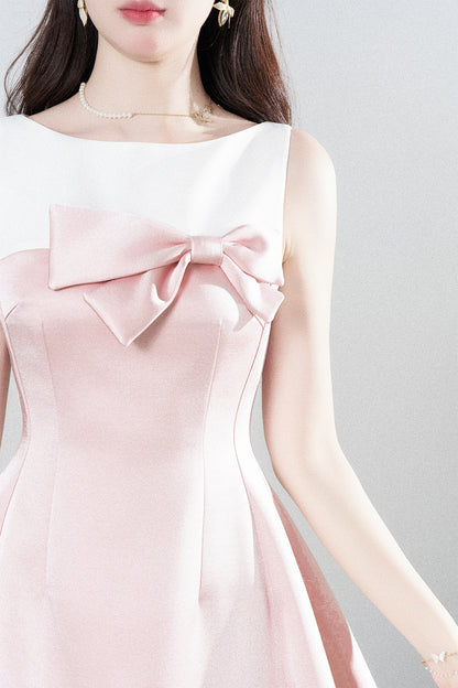 Pink Sleeveless Waist-Cinching A-Line Dress