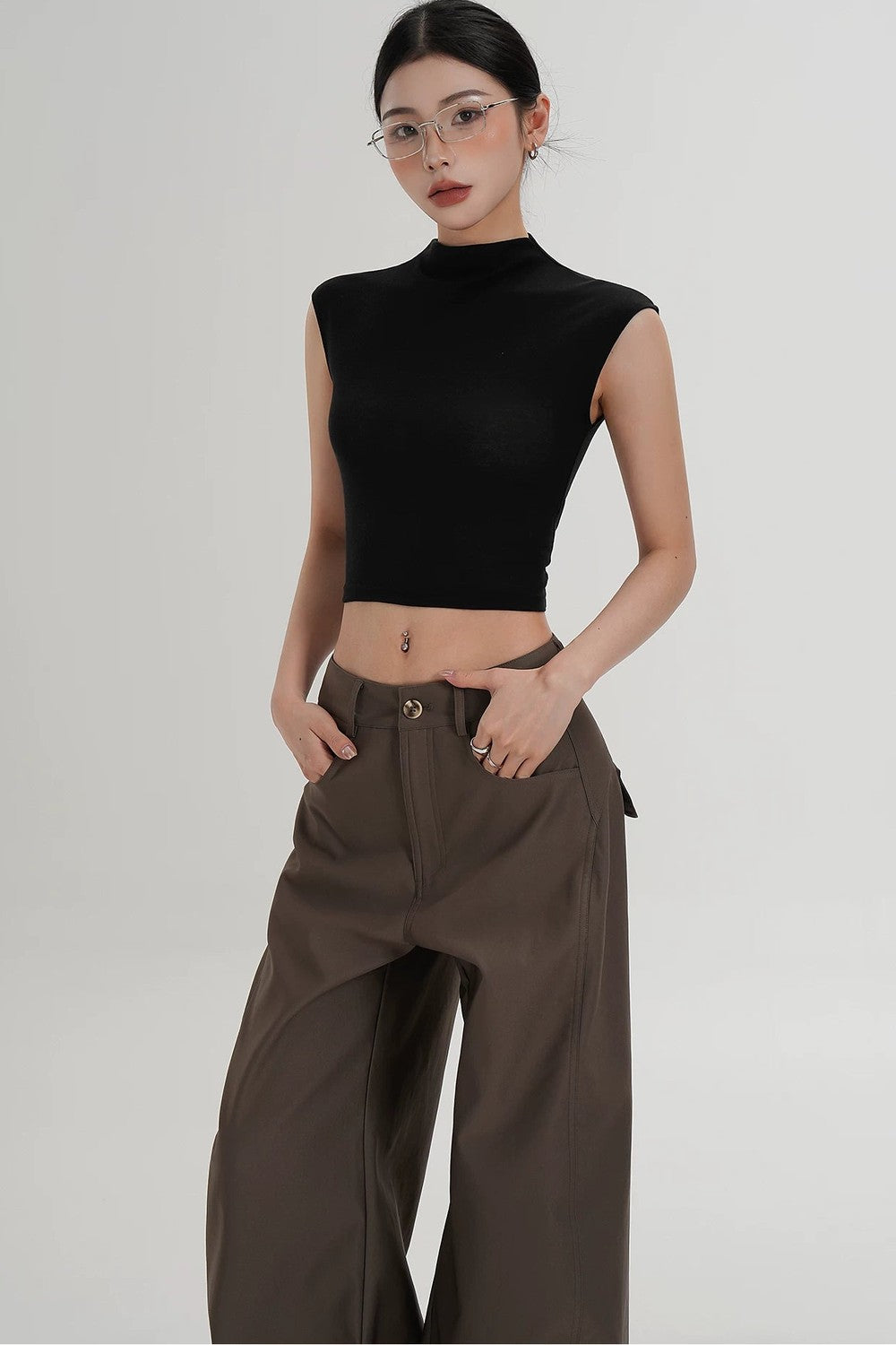 Tencel Silk Mock Neck Crop Top