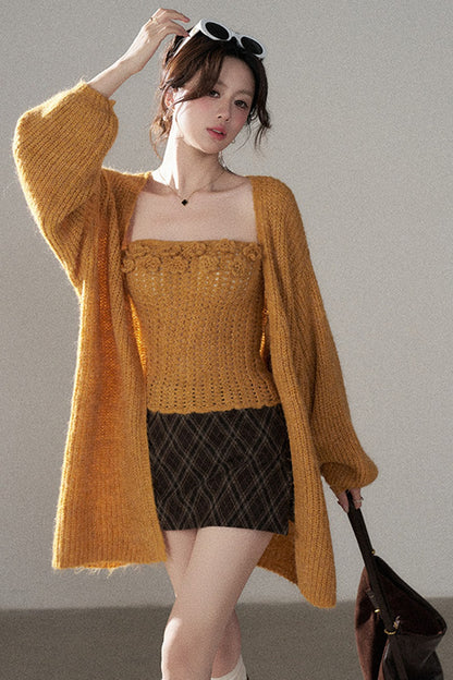 3D Flower Tube Top and Cardigan Set