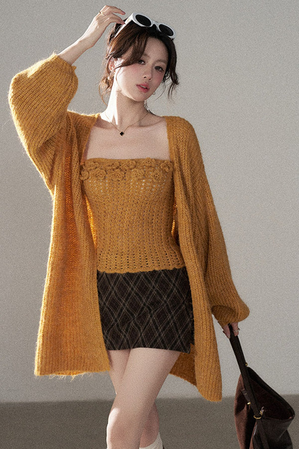 3D Flower Tube Top and Cardigan Set