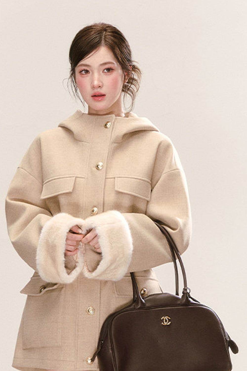 Multi-Pocket Hooded Woolen Parka Jacket