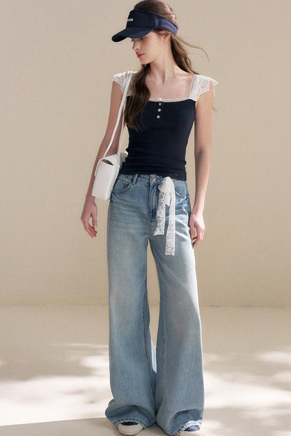 Lyocell Lace Trim Knit Top