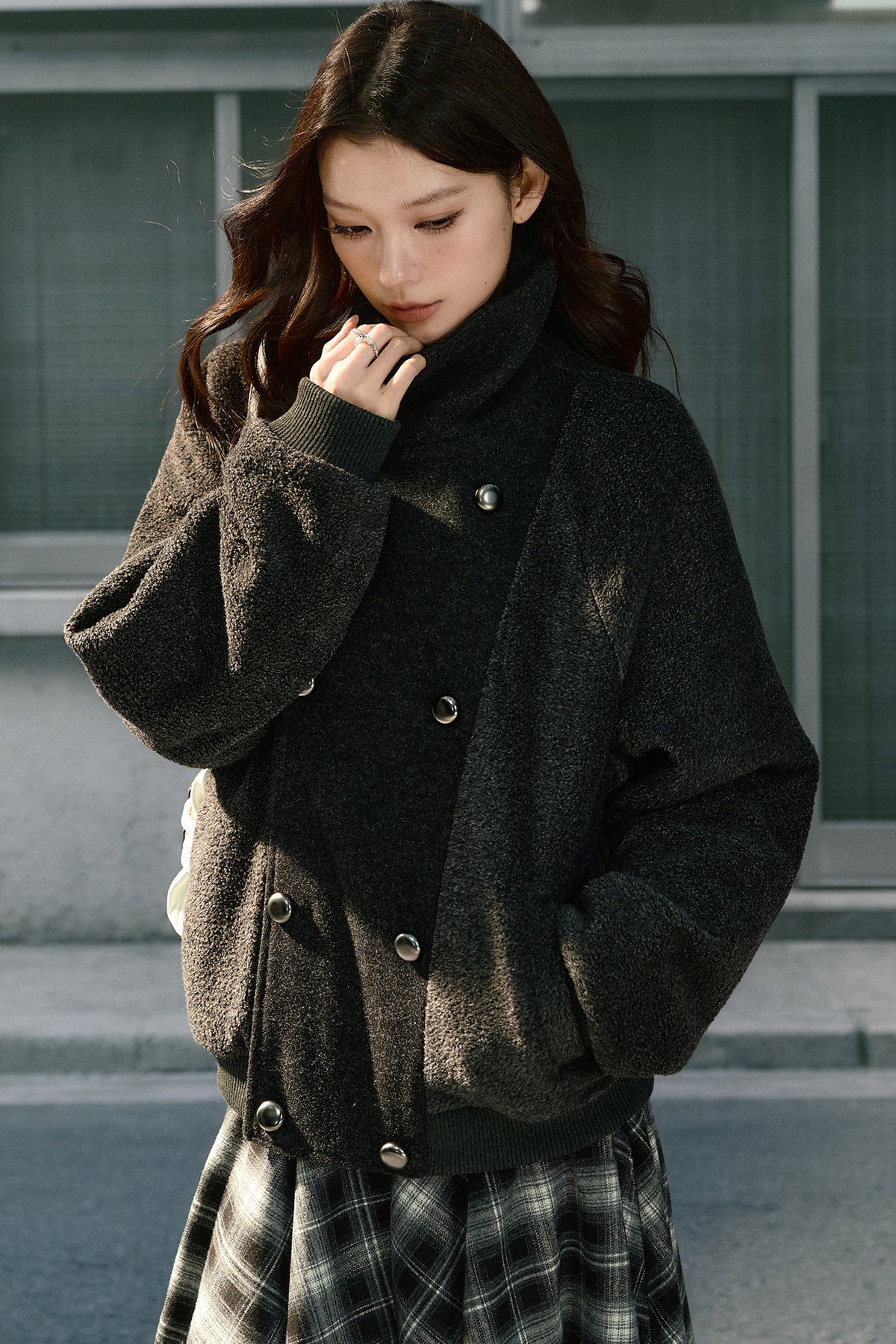 Loose Double-Breasted Woolen Jacket
