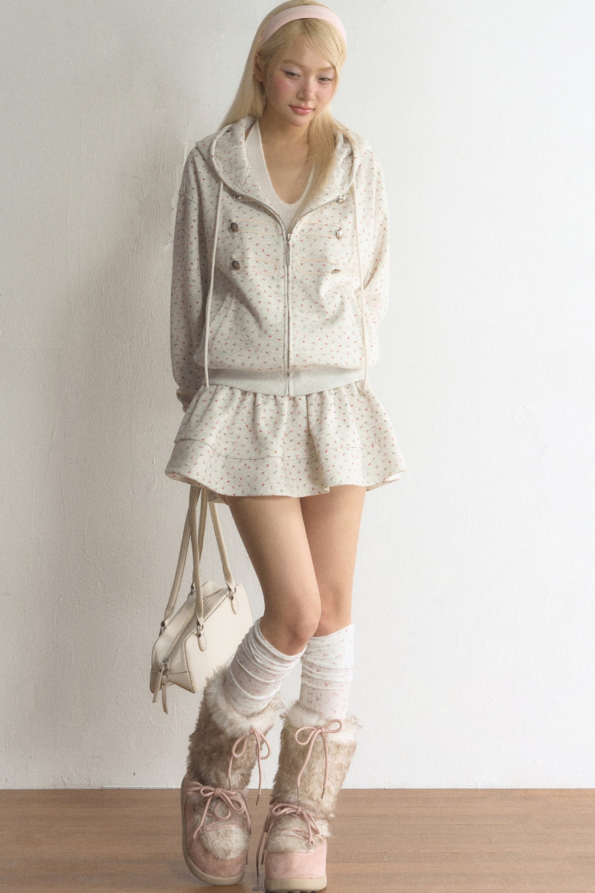 Floral Hooded Cardigan and Skirt Set-Up
