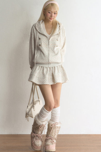 Floral Hooded Cardigan and Skirt Set-Up