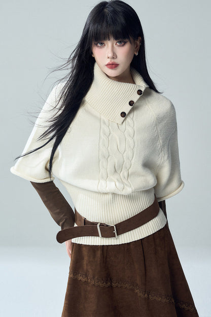 High Neck Short Sleeve Knit Sweater