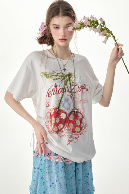 Kurzärmeliges T-Shirt mit Kirschprint