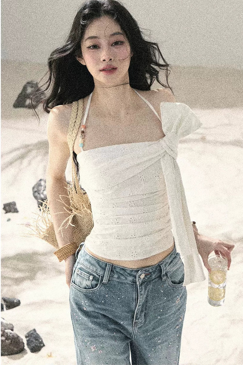 Halter Knot Pleated Top