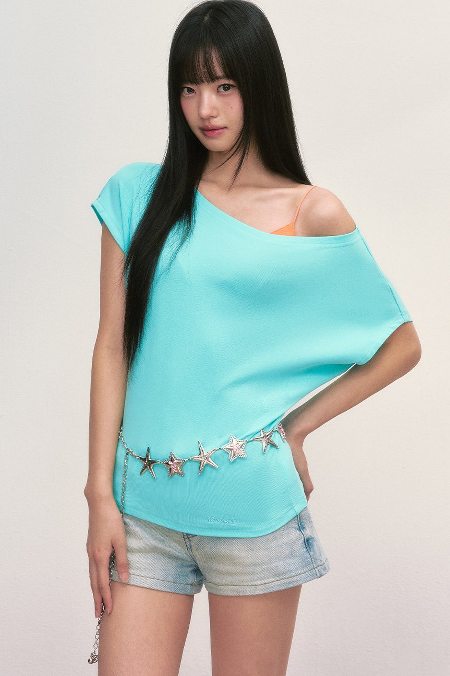 Lake Blue Off-Shoulder Top