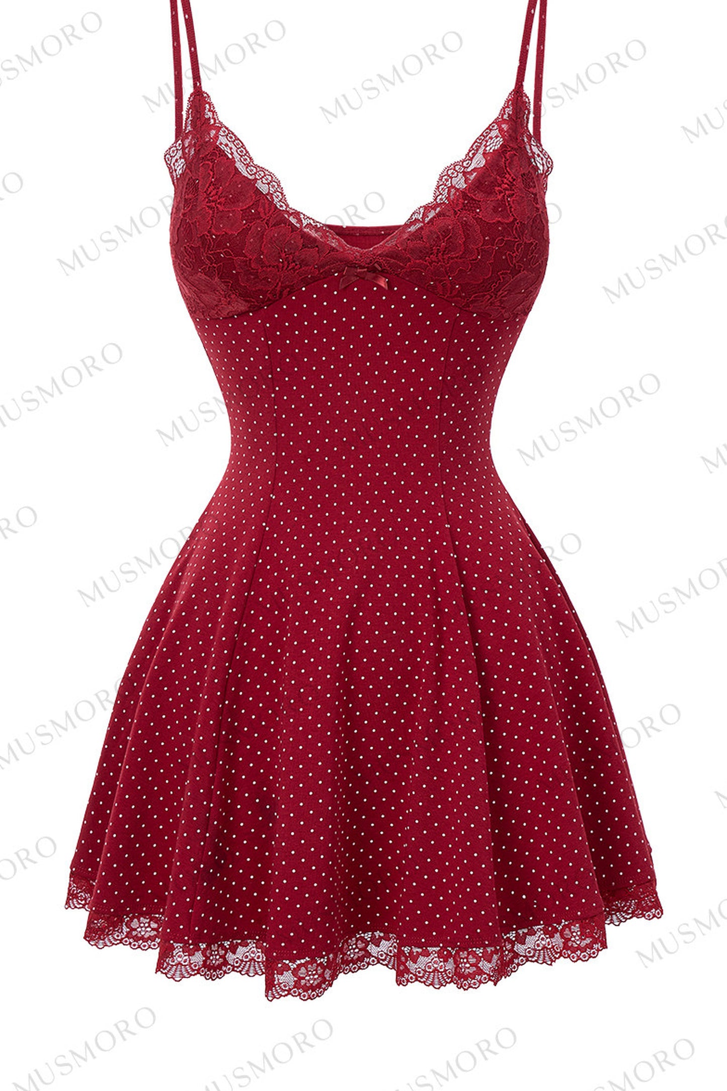 Lace Patchwork Polka Dot Print Dress