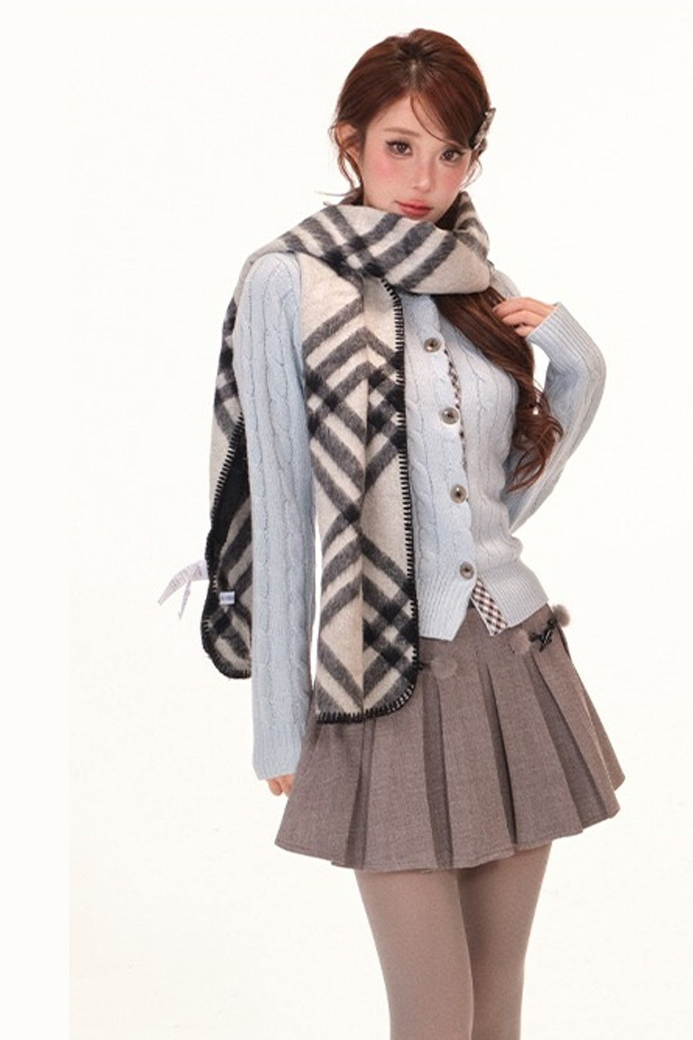 Color-Block Wool Blend Knit Cardigan Set-Up
