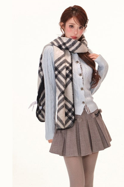Color-Block Wool Blend Knit Cardigan Set-Up