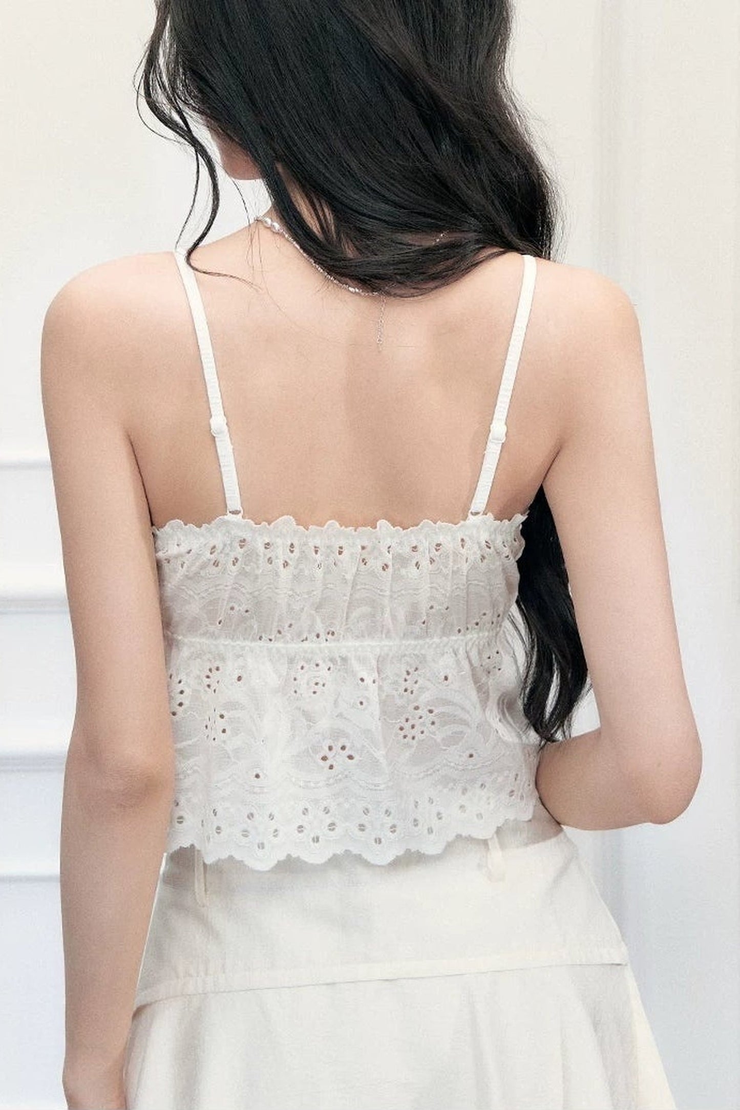 White French Hollow Embroidery V-Neck Camisole