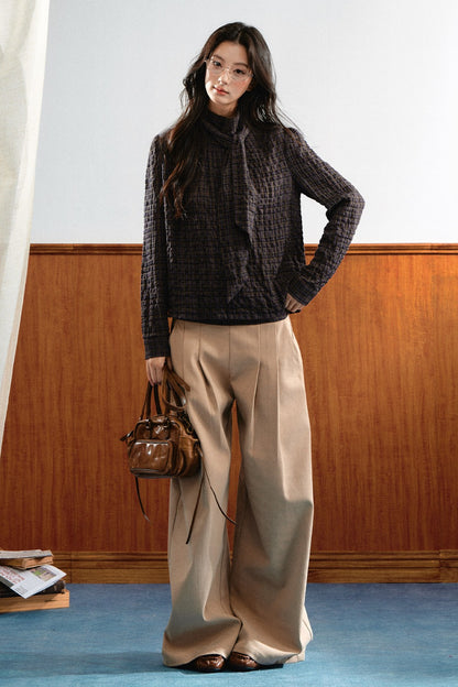 Plaid Cable-Knit Knit Shirt Top