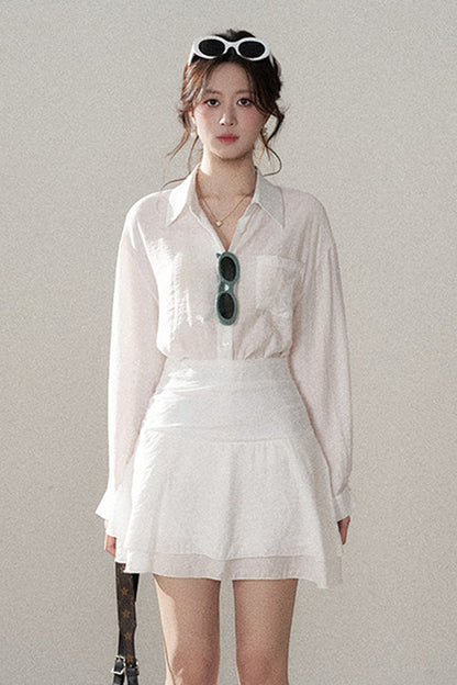 White Shirt and Skirt Set