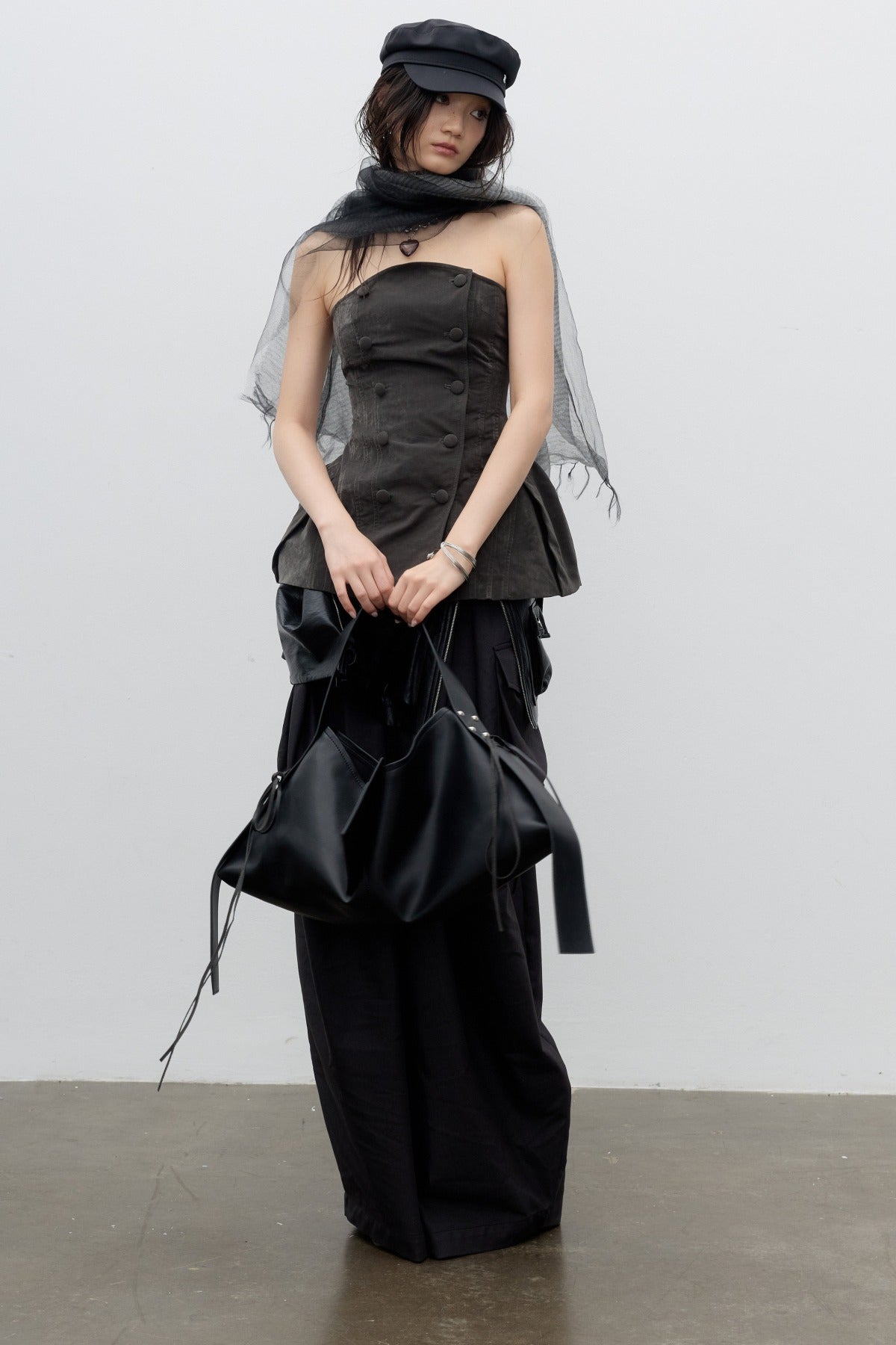 Dark Gray Corset-Style Corner-Waist Tube Top