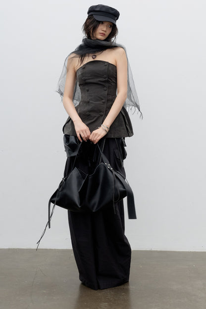 Dark Gray Corset-Style Corner-Waist Tube Top
