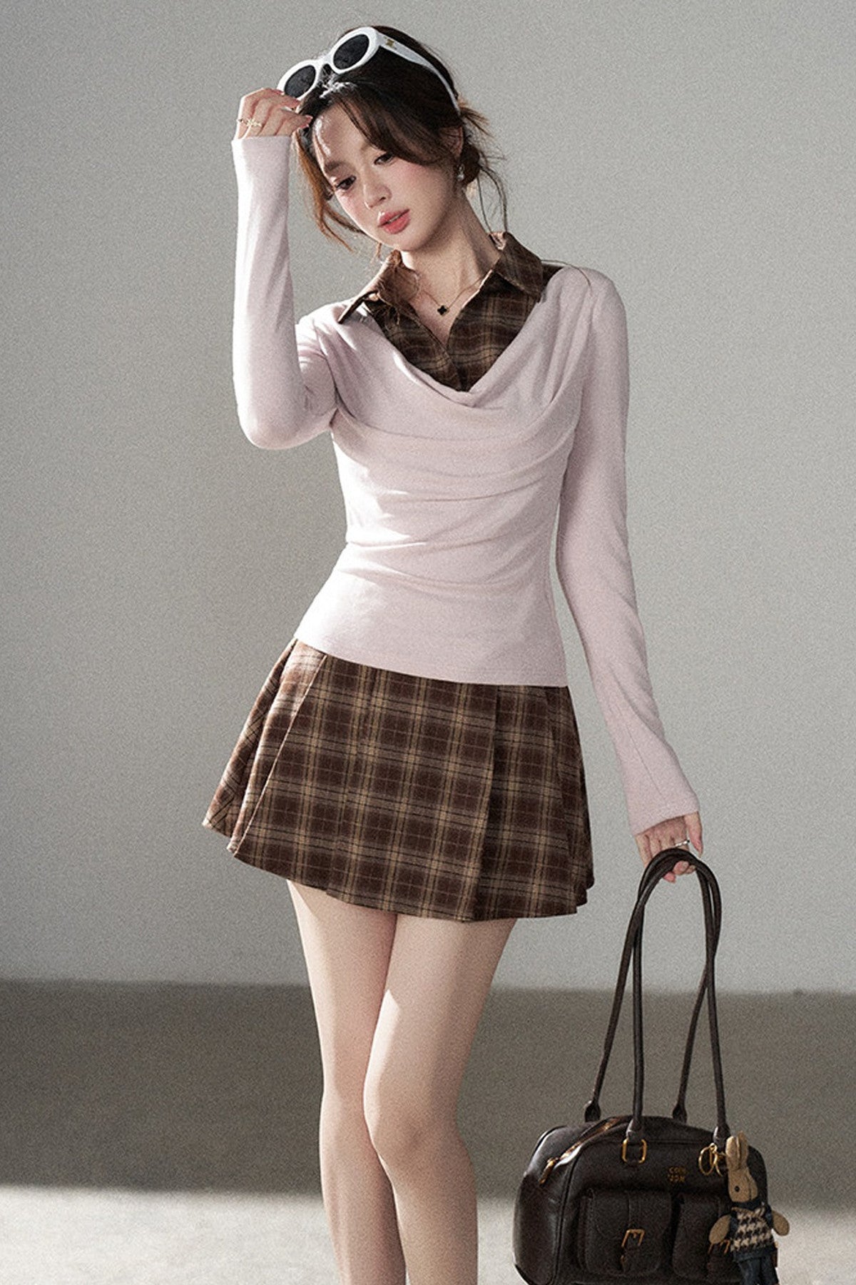 Plaid Knit Top and Skirt Set-Up