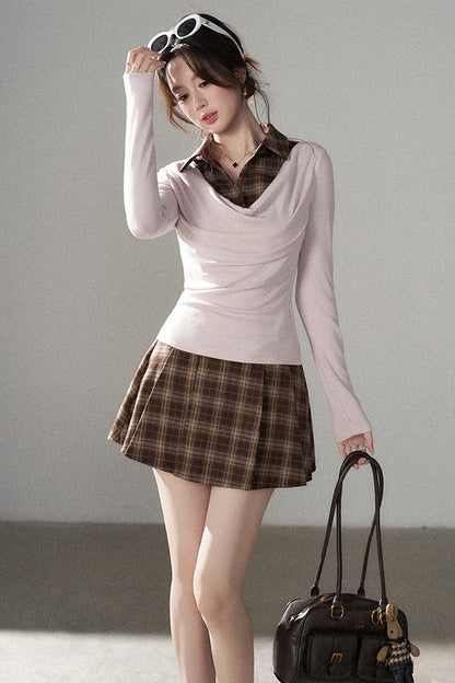 Plaid Knit Top and Skirt Set-Up