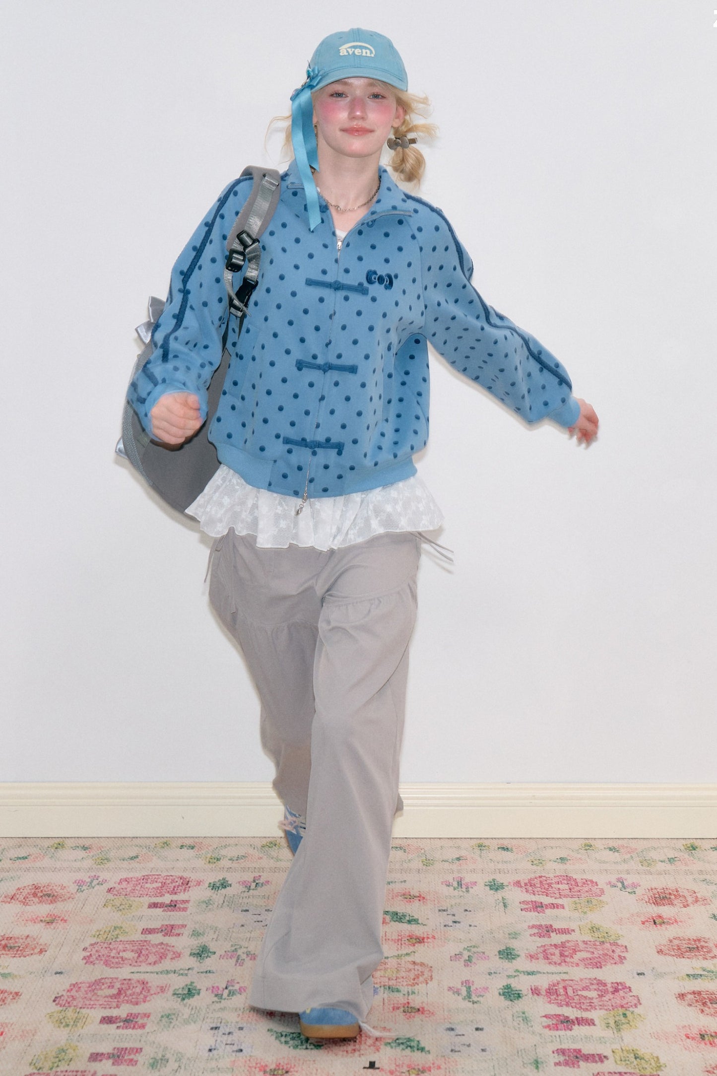 Pink Polka Dot Zipper Sweatshirt Jacket