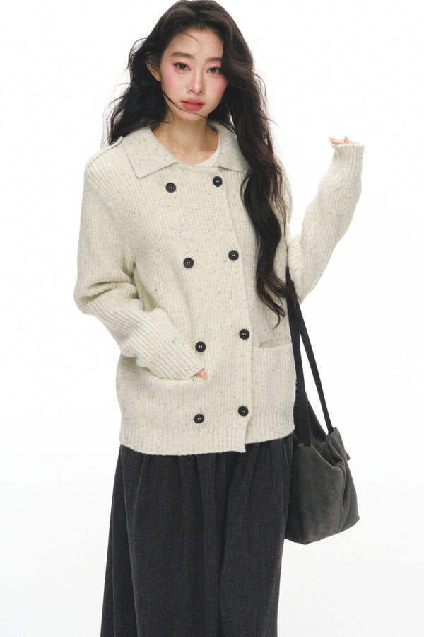 Gray Knit Cardigan With Trousers Set-Up