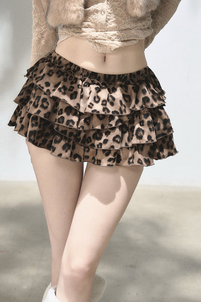 Leopard Print Ruffle A-Line Skirt