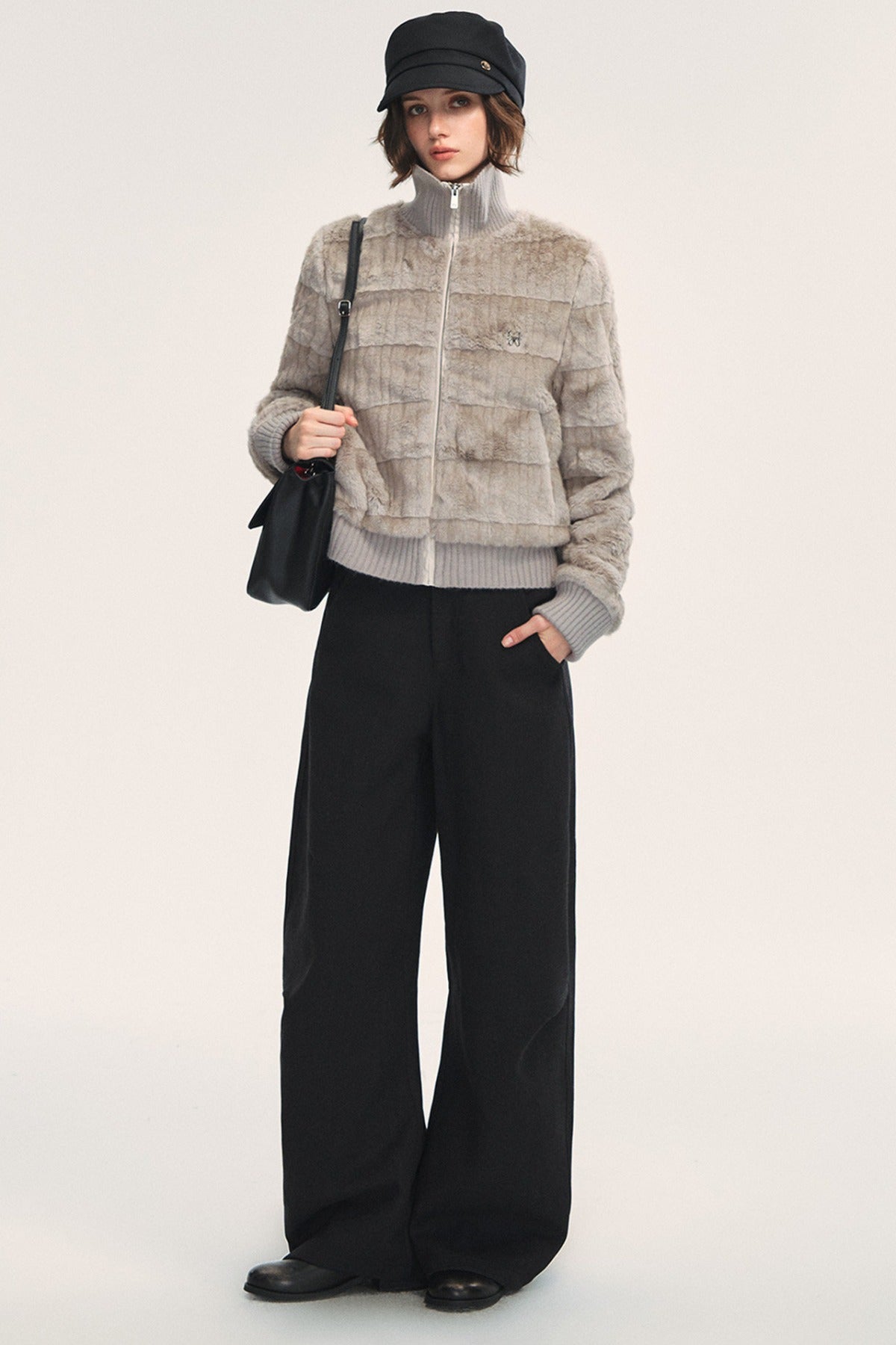 Stand Collar Eco-Friendly Fur Jacket