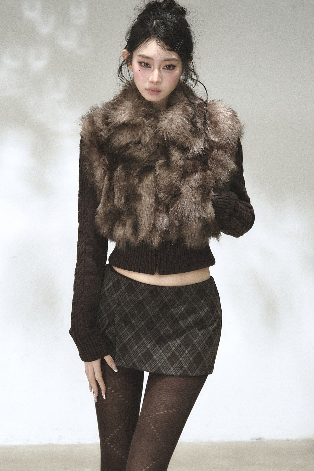 Eco-Friendly Gradient Faux Fur Knitted Jacket