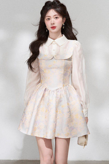 Layered-Look Long-Sleeve Jacquard Dress